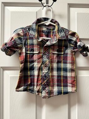 GAP Multicolor Plaid Button-Down Shirt - Red, Navy, Cream, Yellow